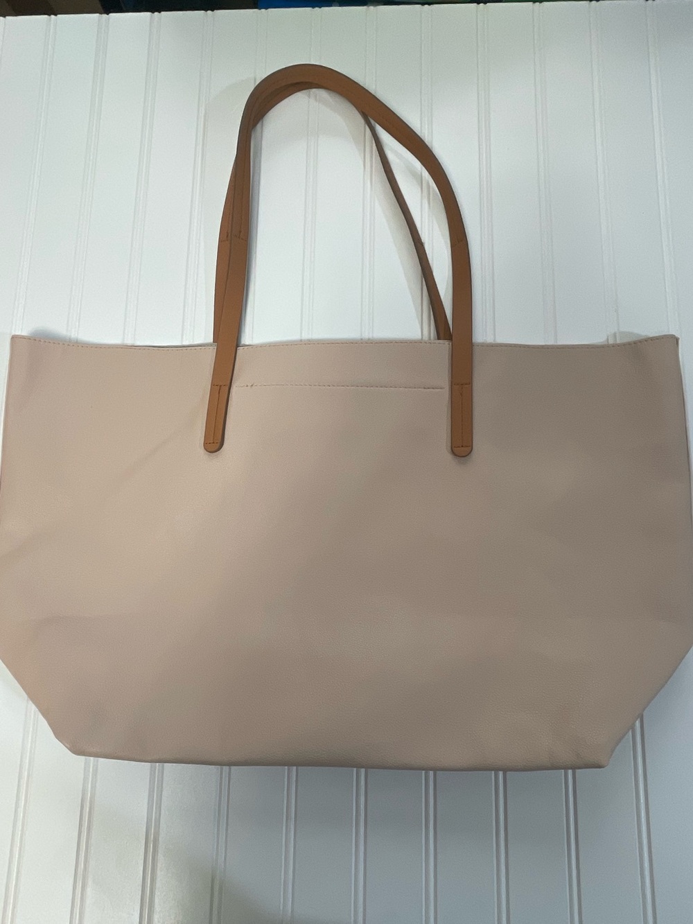 Boon Supply Blush Pink Vegan Leather Classic Tote with Tan Straps - Picture 2 of 16